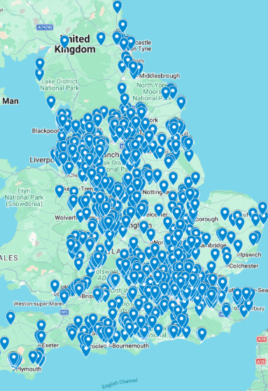 OnlineSCR client schools map across the UK — thousands of schools using our Single Central Record system